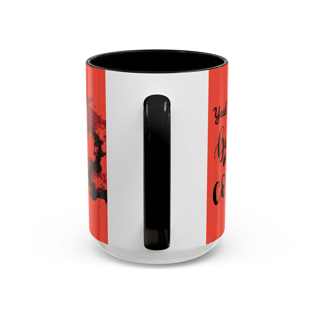 Red Coffee Mug - "Yeah, yeah, yeah ... First Coffee" Vintage Steam Design (11/15oz)