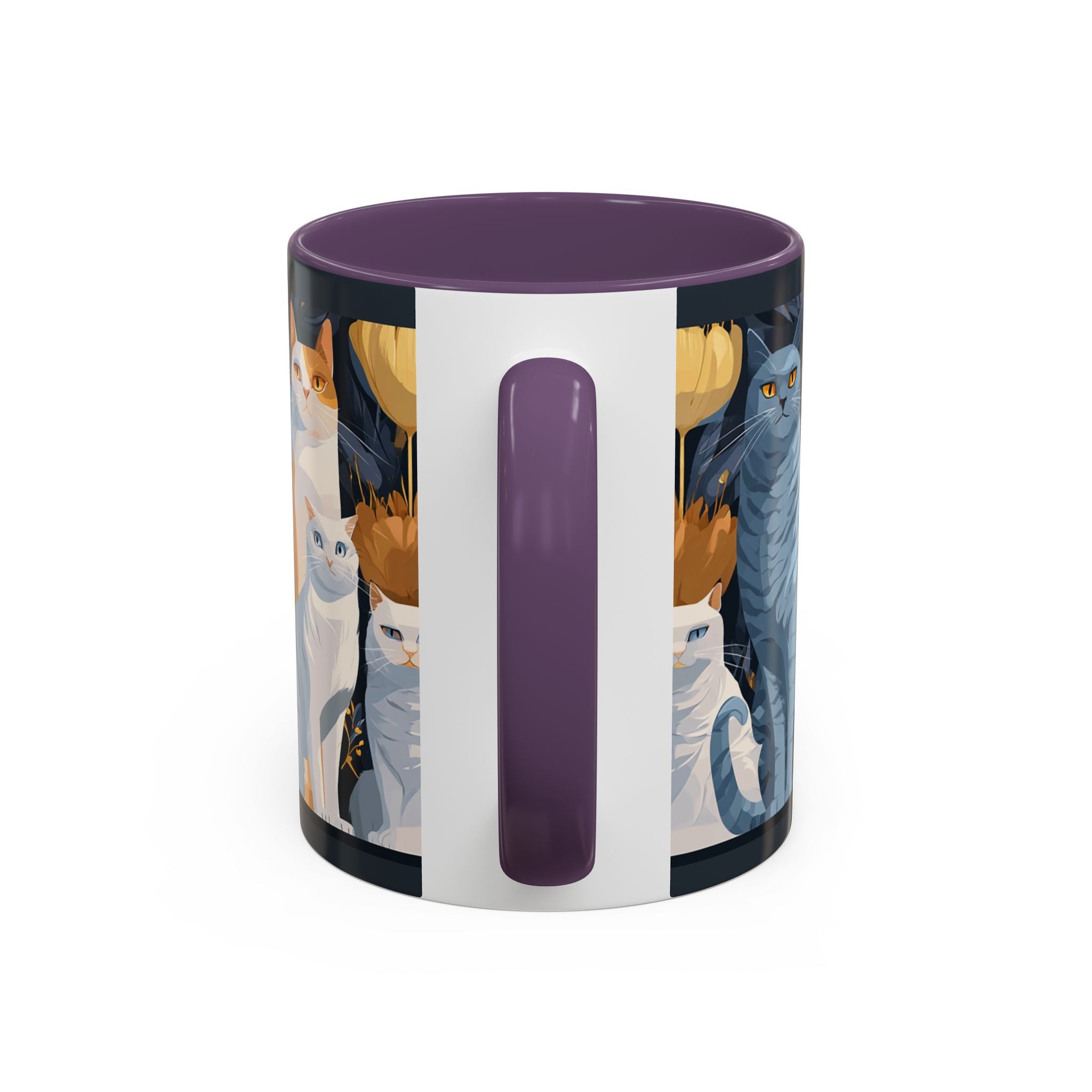 Cat Pattern Accent Coffee Mug — Illustrated Cats Floral Night Design (11/15oz)