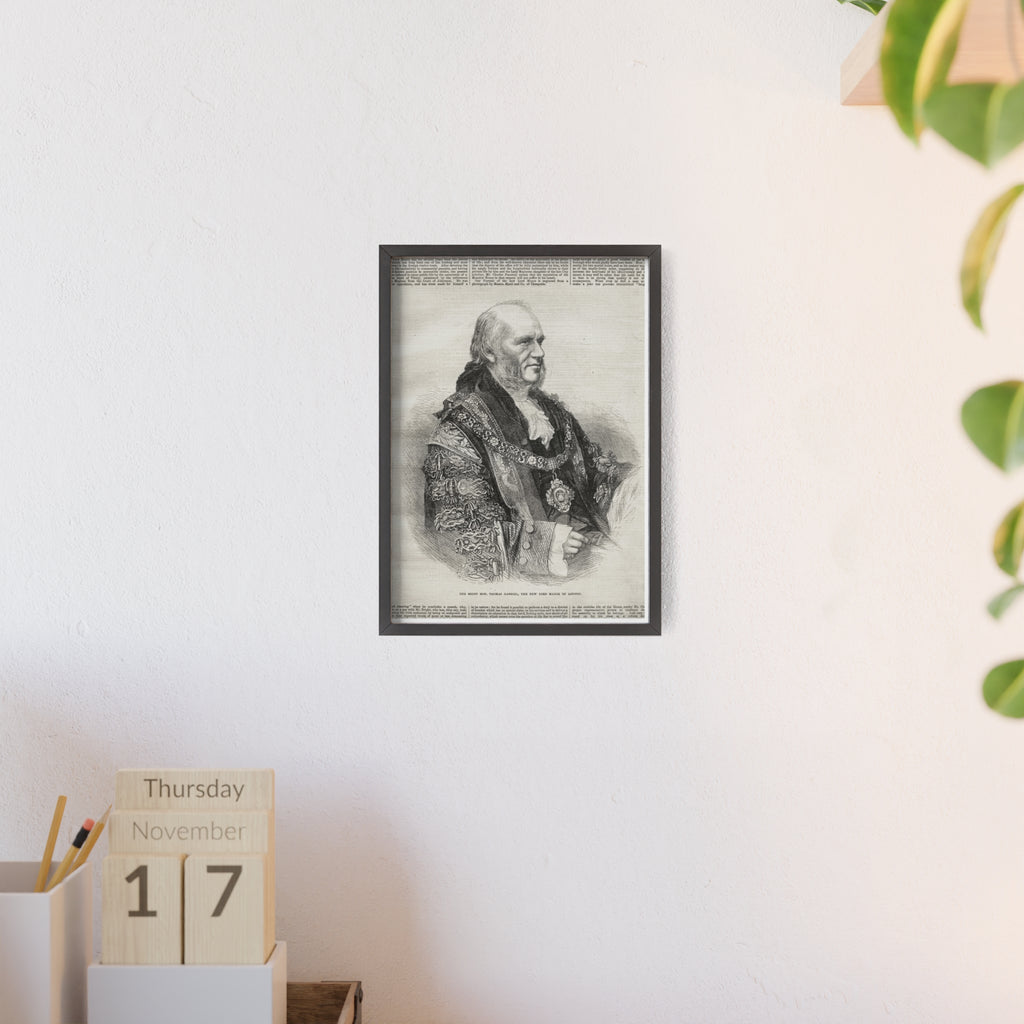 The Right Hon.Thomas Gabriel, the New Lord Mayor of London. Vintage Illustrated Statesman Poster with Black Wooden Frame