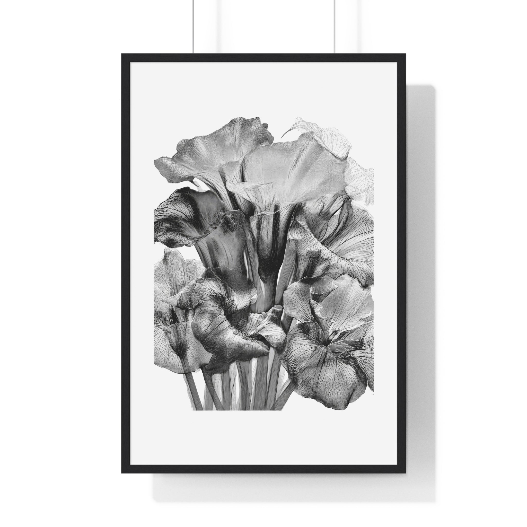 Monochrome Iris Floral Poster — Vertical Framed Wall Art