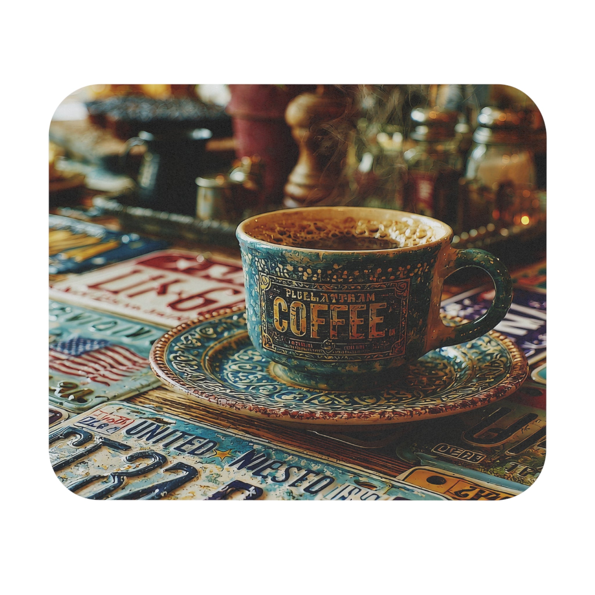 Coffee Cup Mouse Pad — Vintage Coffee Shop Desk Mat