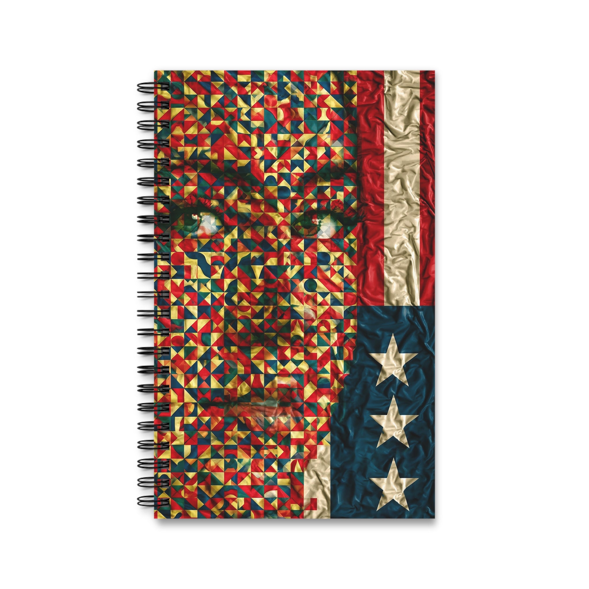 Patriotic Mosaic Face Spiral Journal — American Flag Art Notebook