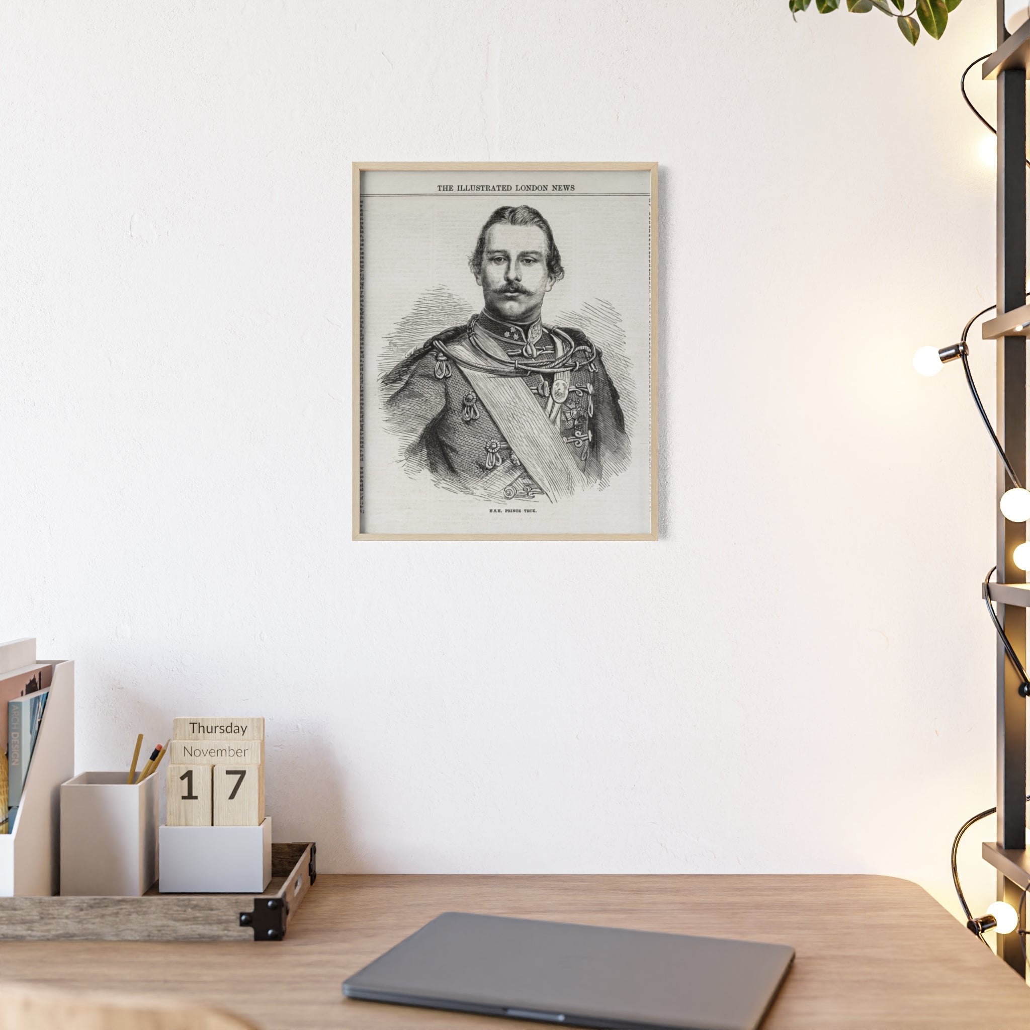 H.S.H. Prince TECK. Vintage Victorian Portrait Poster with Wooden Frame — Illustrated London News Print