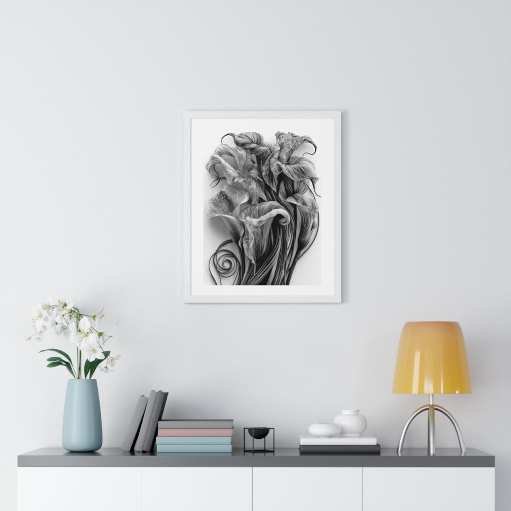 Framed Poster — Monochrome Calla Lily Botanical Art Print