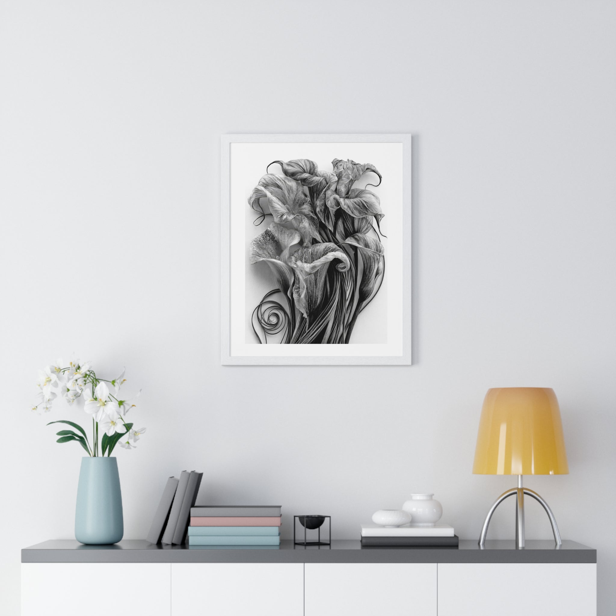 Framed Poster — Monochrome Calla Lily Botanical Art Print