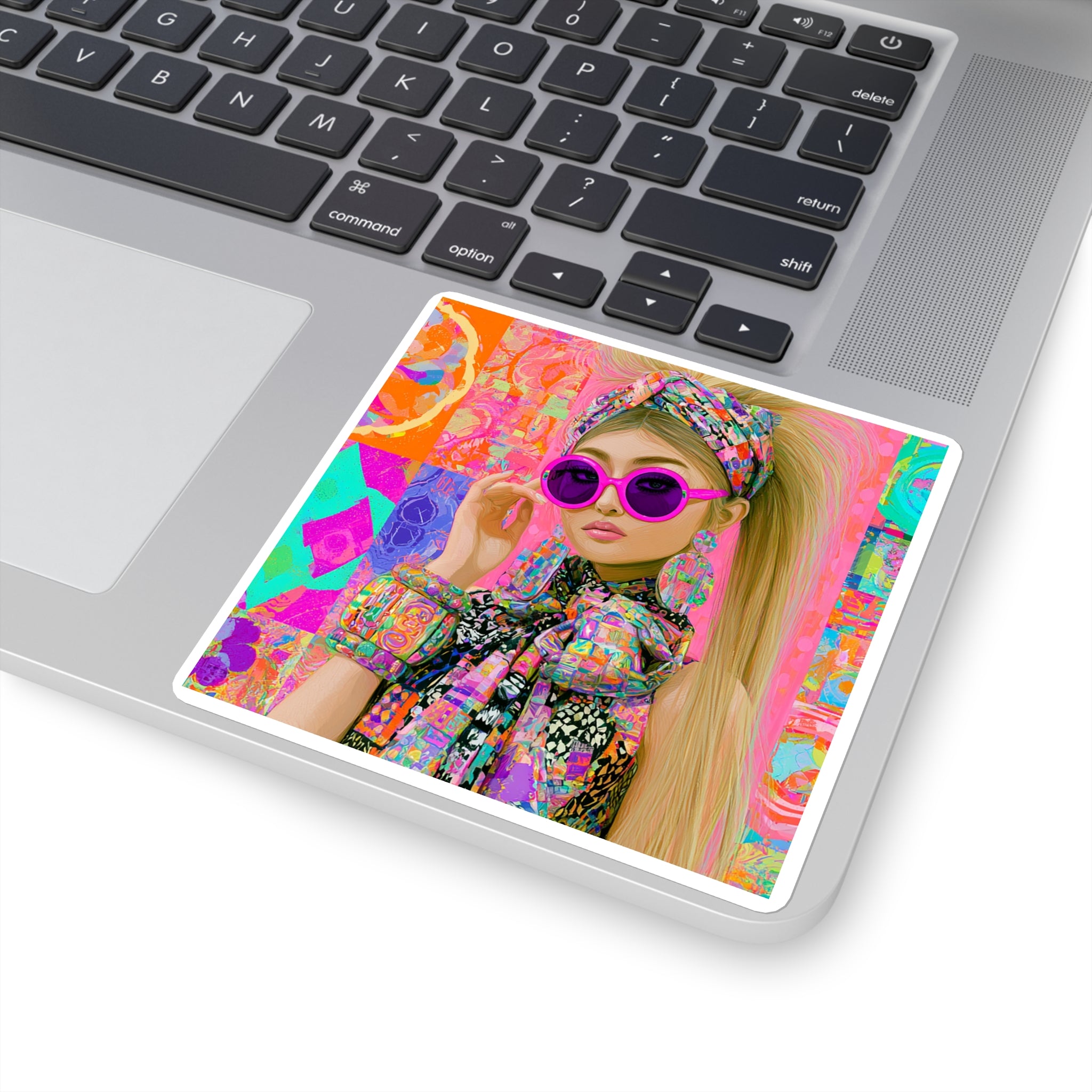 Retro Pop Art Girl Square Sticker — Colorful 60s-Inspired Fashion Decal for Laptops & Journals
