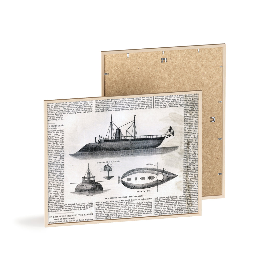 The French Ironclad RAM TAUREAU. Vintage Steamboat Patent Poster — Framed Nautical Wall Art