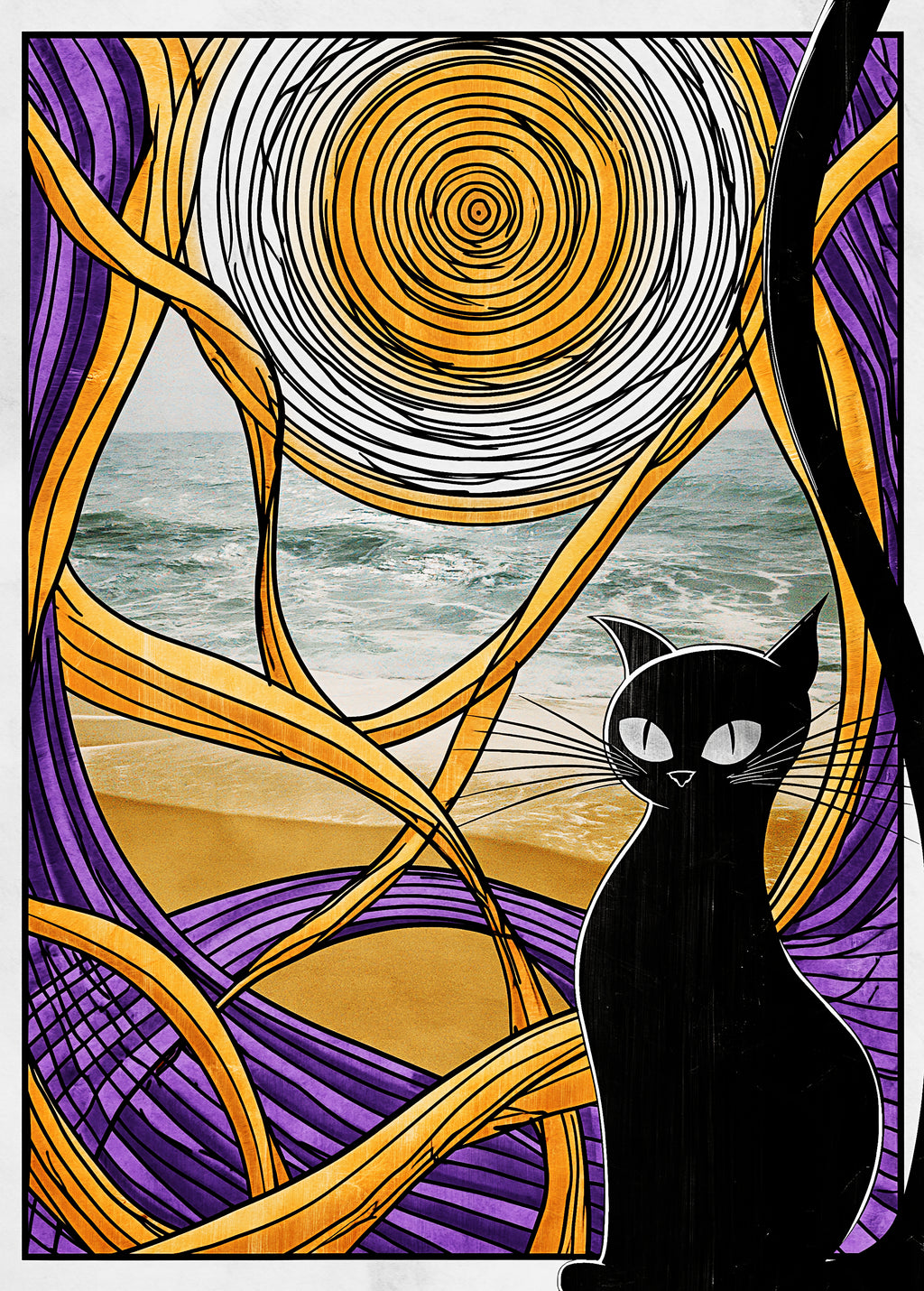 Moonlit Guardian — Art Nouveau Black Cat Printable Download