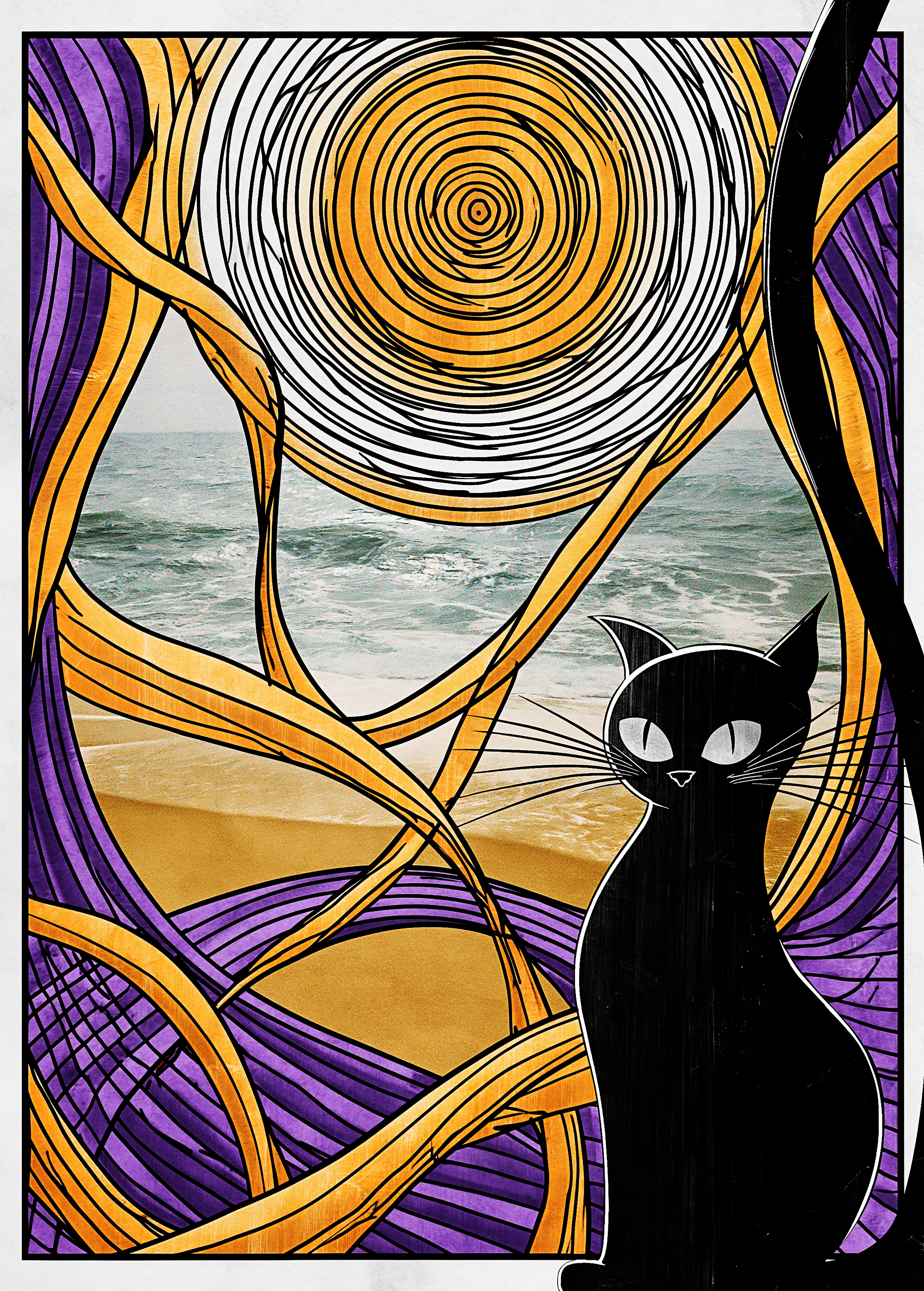 Moonlit Guardian — Art Nouveau Black Cat Printable Download