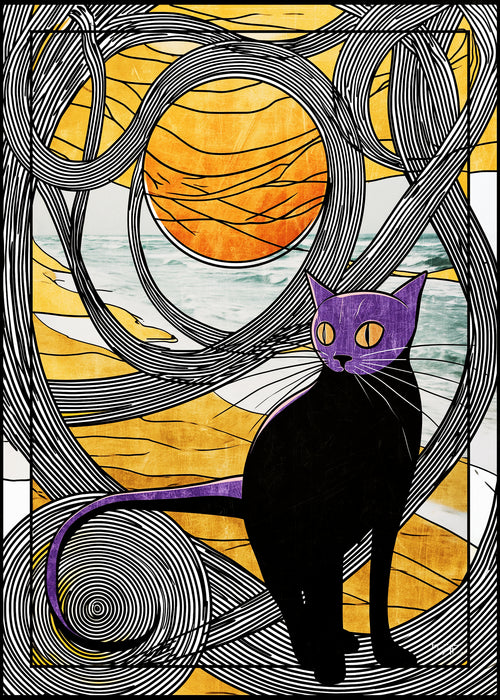 Moonlit Guardian — Art Nouveau Black Cat Printable Download