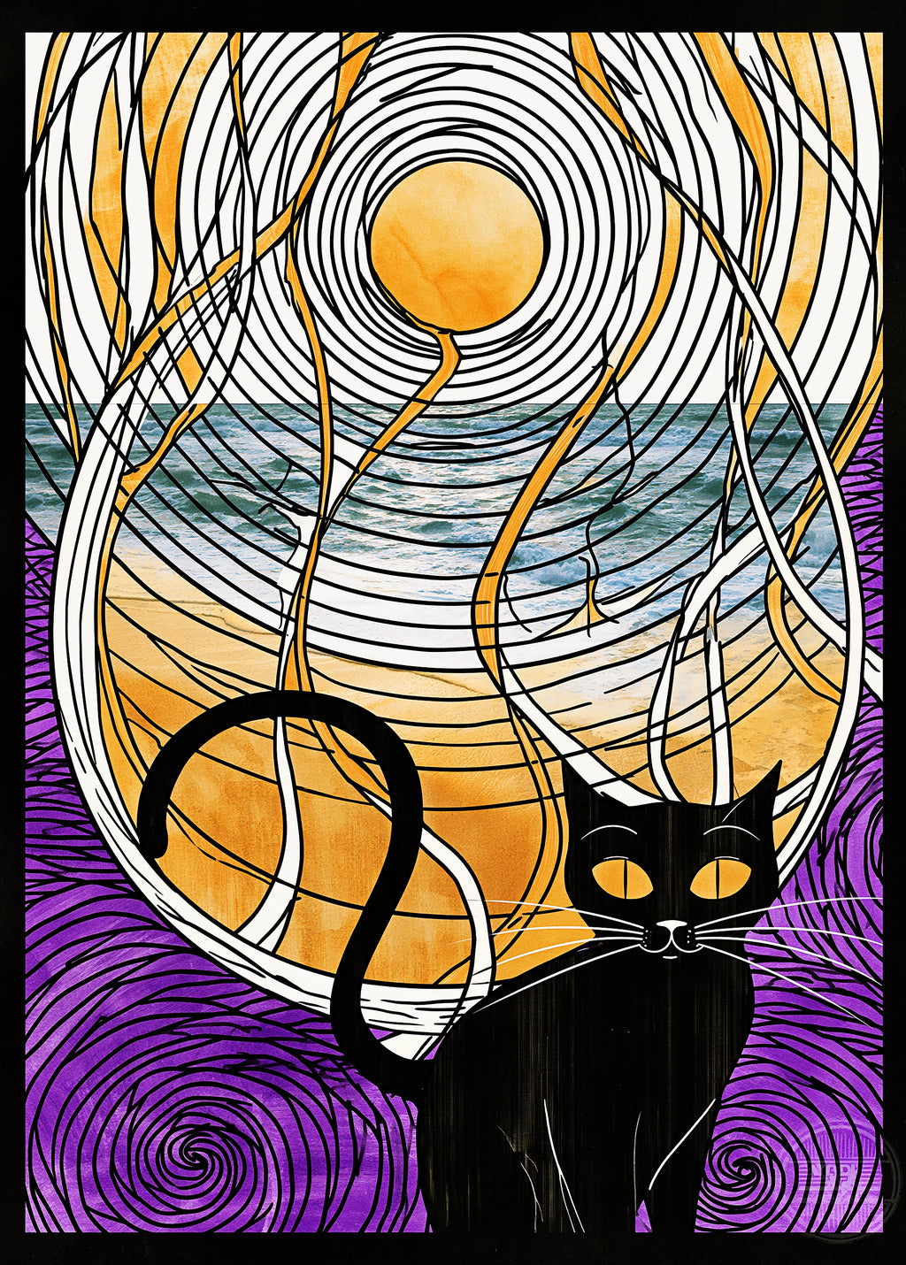 Moonlit Guardian — Art Nouveau Black Cat Printable Download
