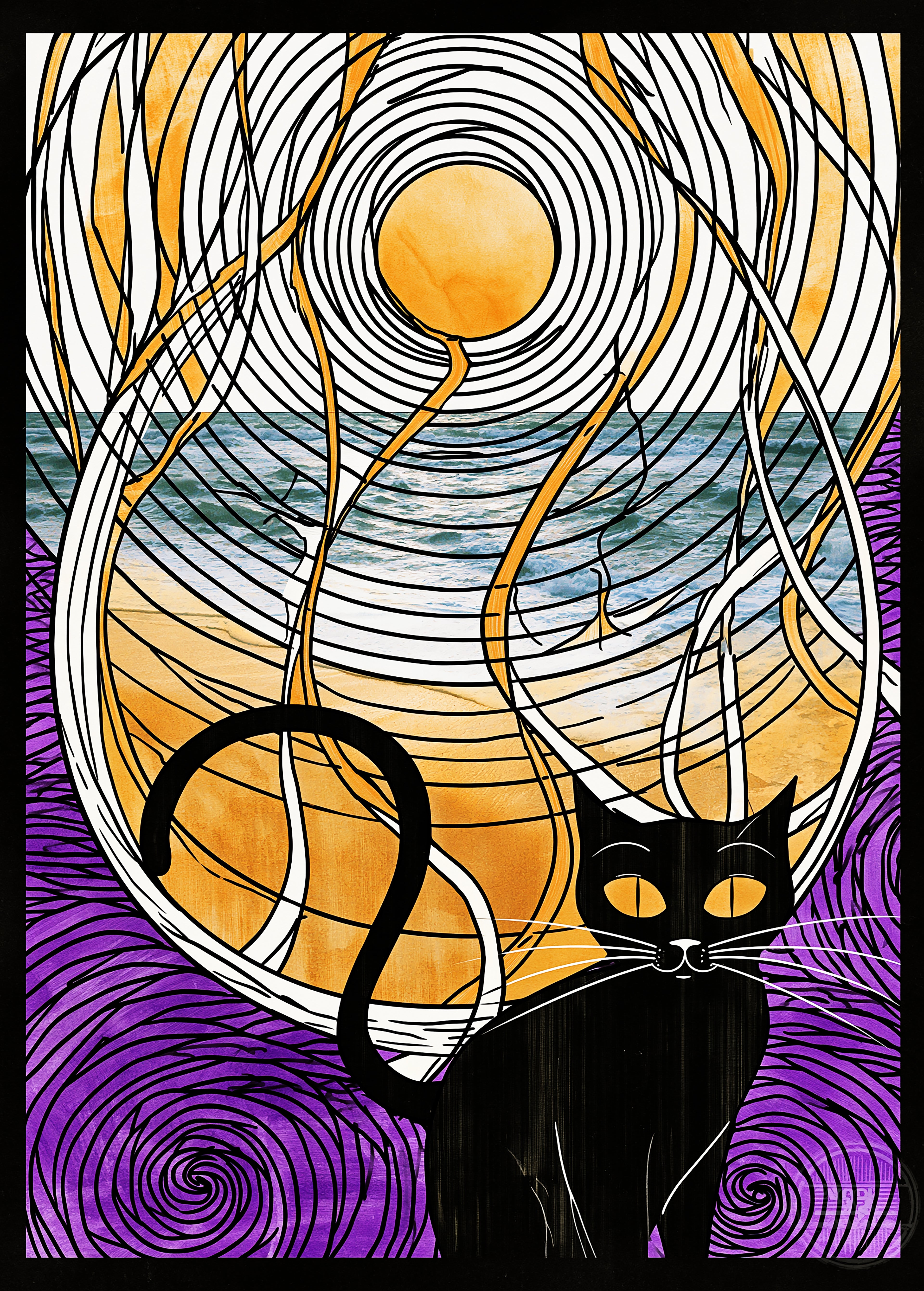 Moonlit Guardian — Art Nouveau Black Cat Printable Download